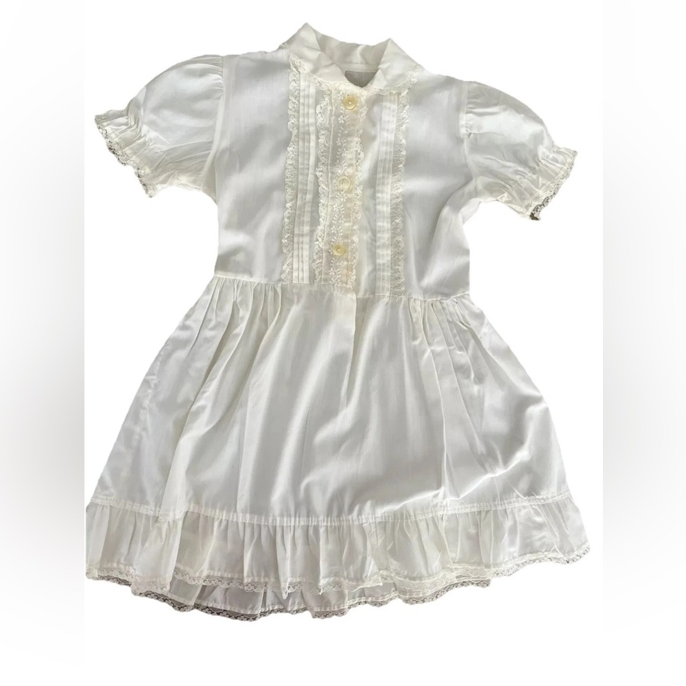 Vintage girl’s petticoat style slip dress, buttons and lace, no size tag